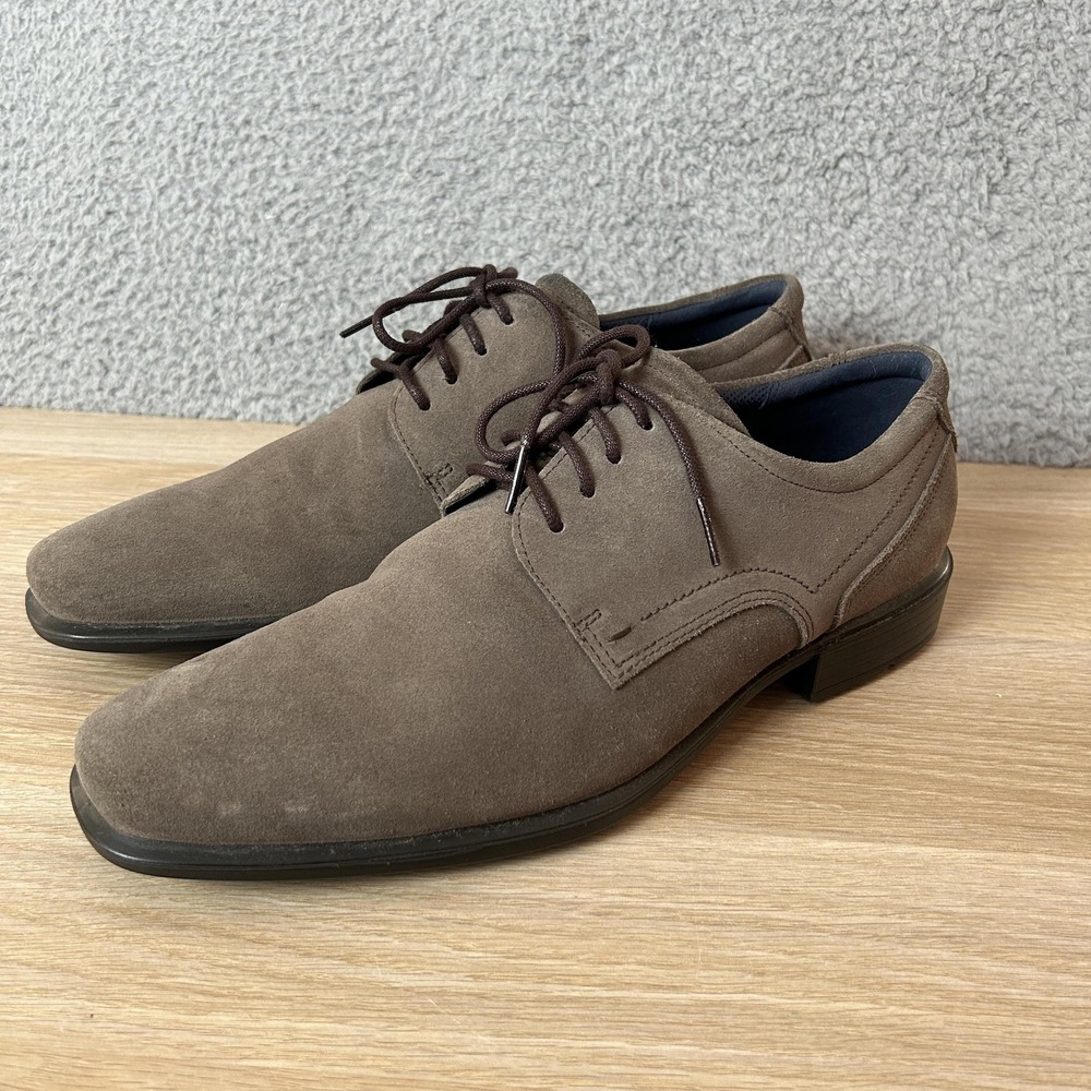ECCO Shoes Mens Size 44 Suede Leather Dress Lace Up Comfort Shock Point Sole‎